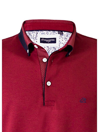 POLOKOTON %100 Pamuk Bordo Polo Yaka Gömlek Yaka Detaylı Kısa Kollu Erkek T-Shirt – Nefes Alabilen Yazlık Şık Tasarım
