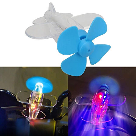 Rüzgar Enerjili Yapışkanlı Led Işıklı Oyuncak Uçak - Sevimli Pervaneli Araba/Kask Süsü Mini Uçak