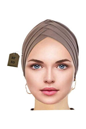 Üç Bantlı Bone, Kahverengi Dış Bone Hazır Hijab Tesettür Sandy Kumaş