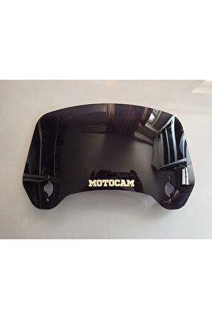 MOTOCAM Rüzgar Saptırıcı Deflektör Camı 3 Delikli 33x15cm Tırtıklı Siyah Renkli   (APARATSIZDIR)