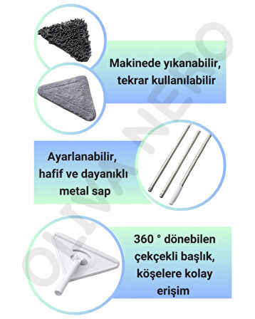2 Bezli Üçgen Mop Temizlik Seti Pratik Paspas Mop Seti