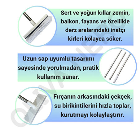 2'si 1 Arada Mop & Fırça Başlık Seti – Zemin ve Cam Temizliği - Yedek Bezli Üçgen Mop - Çekçekli Fırça