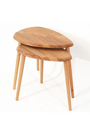 Fawdecor Naturel Masif Doğal Tekli, 2'li, 3'lü Zigon Sehpa Set, Modern Masif Yan Sehpa 2'li