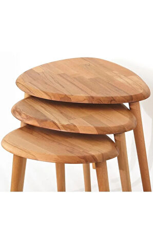 Fawdecor Naturel Masif Doğal Tekli, 2'li, 3'lü Zigon Sehpa Set, Modern Masif Yan Sehpa 3'lü
