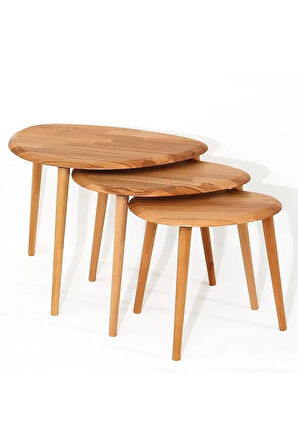 Fawdecor Naturel Masif Doğal Tekli, 2'li, 3'lü Zigon Sehpa Set, Modern Masif Yan Sehpa 3'lü