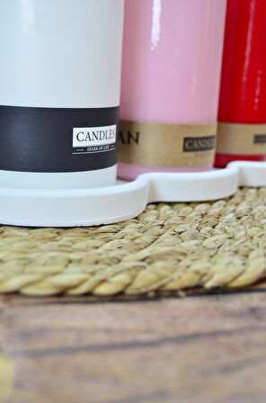 Üç Bölmeli Taş Tozu Dekoratif Tepsi Mumluk Sunum 