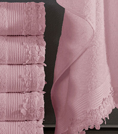 Rosa 6 Adet Güpürlü Dantelli Havlu Seti | Çeyiz Havlusu | Mutfak Havlusu | Banyo El Yüz Havlusu