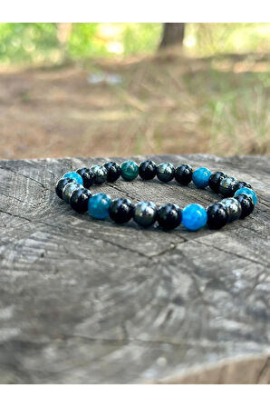 8 Mm Apatit Oniks Hematit Doğal Taş Erkek Kadın Bileklik