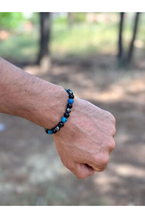 8 Mm Apatit Oniks Hematit Doğal Taş Erkek Kadın Bileklik