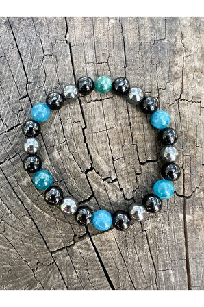 8 Mm Apatit Oniks Hematit Doğal Taş Erkek Kadın Bileklik