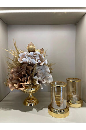 Yapay Çiçekli 3 Parça Set Gold No:2