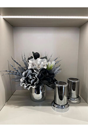 Yapay Çiçekli 3 Parça Set Gümüş No:2