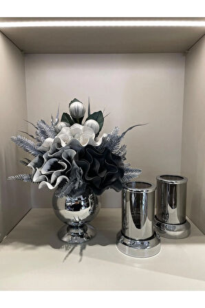 Yapay Çiçekli 3 Parça Set Gümüş No:4