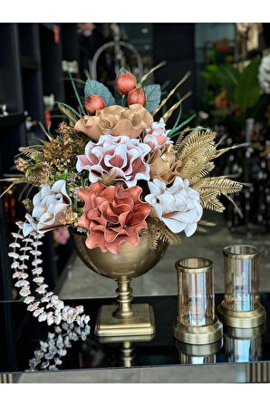 Yapay Çiçekli Antik Kare Ayak Vazo 3 Parça Set No:10