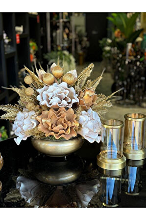 Yapay Çiçekli Antik Yassı Vazo 3 Parça Set No:6