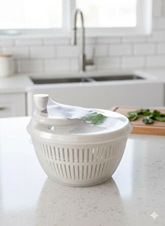 Üçsan Salata ve Sebze Kurutucu, Pratik Kullanım - 5 Lt En Büyük Boy - Bpa Free - Yerli Üretim - Salata Kurutma - Krem Renk