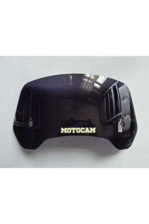 MOTOCAM Rüzgar Saptırıcı Deflektör Camı 3 Delikli 33x15cm Yuvarlak Siyah Renkli   (APARATSIZDIR)
