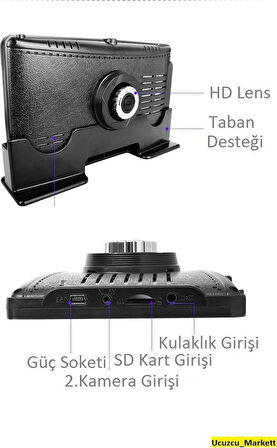 7 inç Ekran Araç Kayıt Cihazı - Mikrofon-Gece Görüşlü Çift Kamera Tüm Araçlara Uyumlu  (32 GB Desteği)