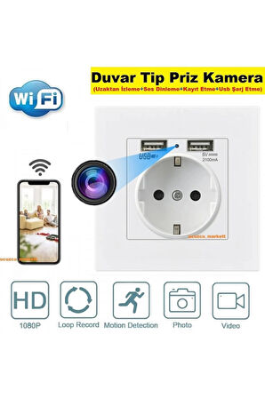 Duvar Tip Priz Kamera (Uzaktan İzleme - Ses Dinleme - Kayıt Etme - Usb Şarj etme)