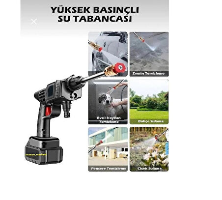 Yüksek Basınçlı Kablosuz - Şarjlı Su Tabancası (Taşınabilir Araba Yıkama 