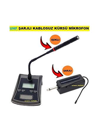 UHF ŞARJLI KABLOSUZ KÜRSÜ MİKROFON (IŞIKLI)