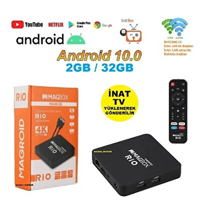 ANDROİD TV BOX 2G RAM / 32GB ROM ANDROİD 10 (İNAT TV YÜKLENEREK GÖNDERİLİR)