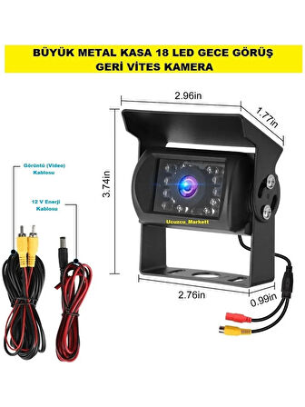 Büyük Metal Kasa 18 LED Gece Görüş Geri Vites Kamera