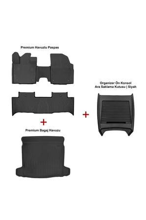 Premium Togg T10X 3d araca özel Havuzlu Paspas ve Bagaj Havuzu + Siyah Organizer