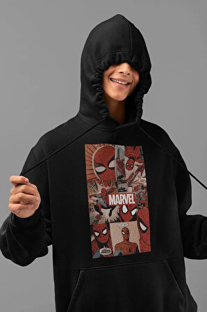 Örümcek Adam Marvel Baskılı Unisex Oversize Hoodie