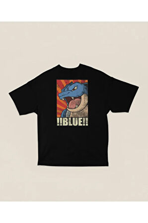 !! Blue !! Pokemon Çizgi Film Baskılı Unisex Oversize Tişört