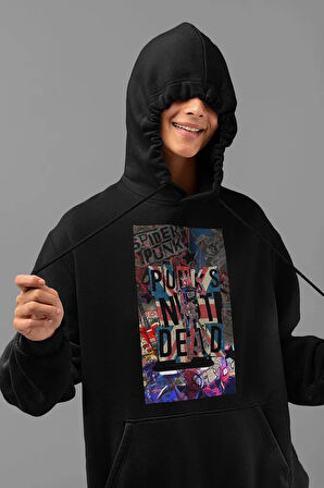 Punks Not Dead Yazılı Unisex Hoodie, Oversize Spider Punk Hoodie