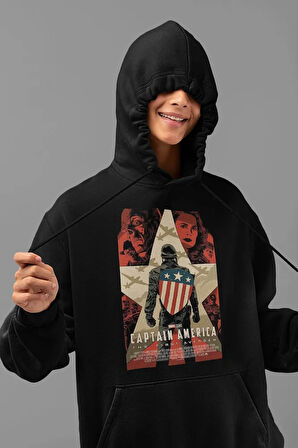 Kaptan Amerika Avengers Karakter Baskılı Unisex Oversize Hoodie