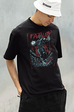 Fatality Baskılı Unisex Oversize Anime Tişört