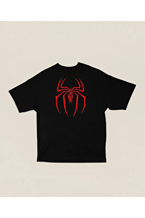 Havalı Spider-Man Logo Baskılı Unisex Oversize Tişört