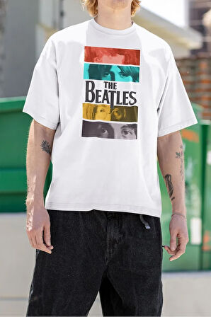 The Beatles Baskılı Unisex Tişört, Oversize Müzik Grubu Tişört
