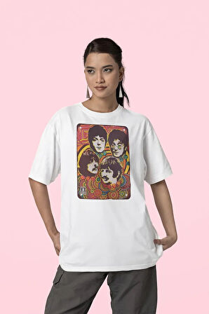 Tasarım The Beatles Baskılı Unisex Oversize Müzik Grubu Tişört