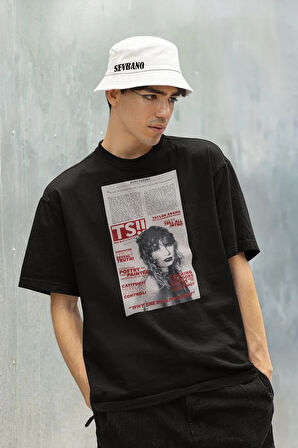 Gazete Temalı Taylor Swift Baskılı Unisex Oversize Şarkıcı Tişört