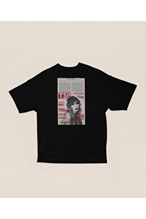 Gazete Temalı Taylor Swift Baskılı Unisex Oversize Şarkıcı Tişört