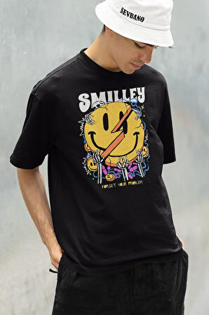 Smilley Forget Your Problem Baskılı Unisex Oversize Gülen Yüz Tişört