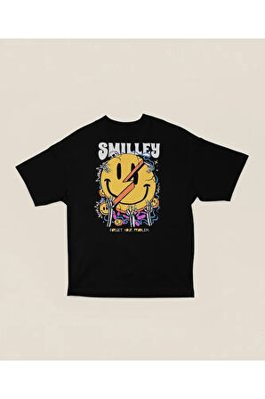 Smilley Forget Your Problem Baskılı Unisex Oversize Gülen Yüz Tişört
