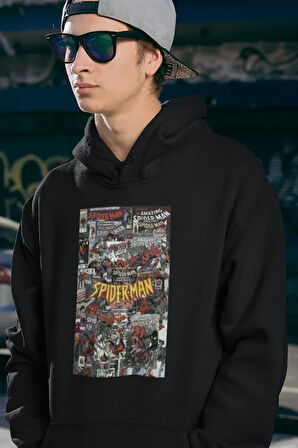 Karikatür Spider-Man Baskılı Unisex Oversize Örümcek Adam Hoodie
