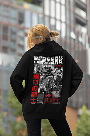Berserk Baskılı Unisex Oversize Anime Hoodie