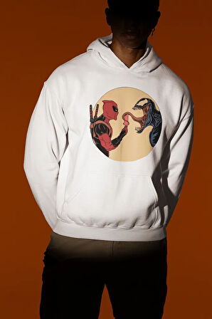 Deadpool x Venom Marvel Karakterler Baskılı Unisex Oversize Hoodie