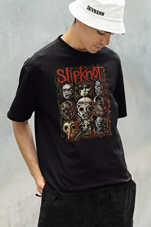 Kuru Kafa Slipknot Müzik Grubu Baskılı Unisex Oversize Tişört