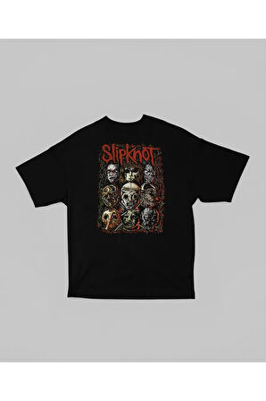 Kuru Kafa Slipknot Müzik Grubu Baskılı Unisex Oversize Tişört