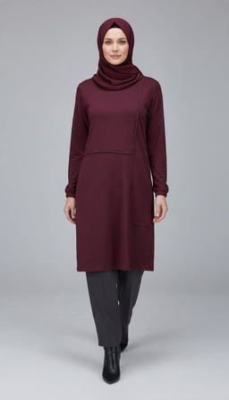 KADIN ORTA YAŞ VE ÜZERİ BİSİKLET YAKA ÖNÜ TAŞLI KOLAĞZI LASTİKLİ KIŞLIK TUNİK