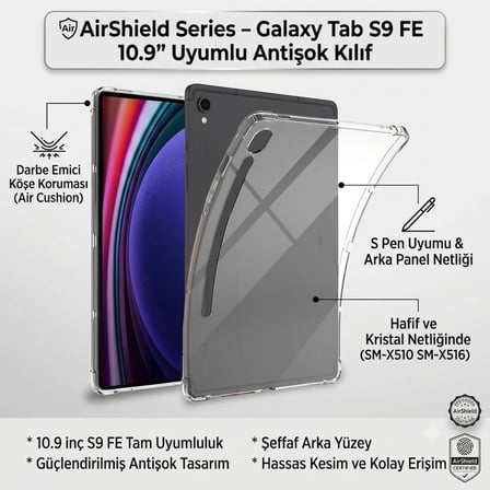 Samsung Galaxy Tab S9 FE 10.9" Uyumlu Antişok Kılıf SM-X510 SM-X516 - AirShield Series