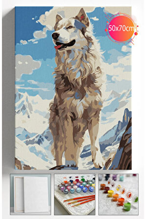 Sayılarla Boyama Hobi Seti Numaralı Tuval Fırça Boya Dahil Kasnaklı Çerçeveli ULU KURT 50X70 Cm