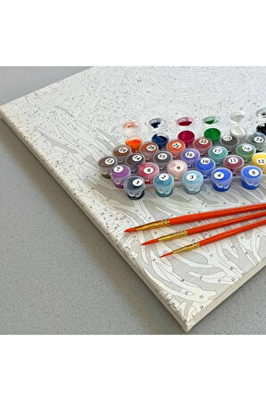 Sayılarla Boyama Hobi Seti Numaralı Tuval Fırça Boya Dahil Kasnaklı Çerçeveli ULU KURT 50X70 Cm