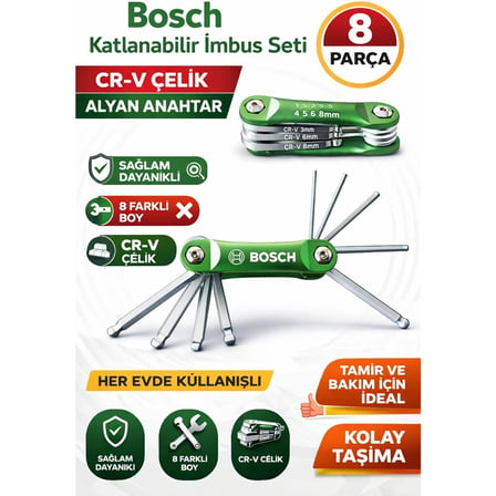 Bosch 8li Katlanır Alyan Anahtar Takımı 